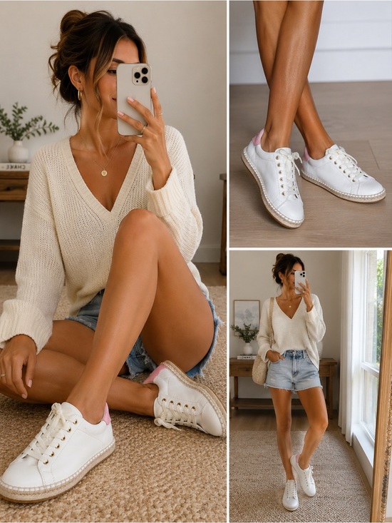 Coach Shoes - Coach white leather espadrille sneakers pastel pink size 7 y2k preppy